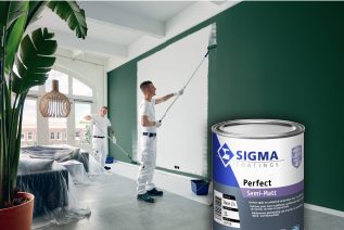 Pintor profesional pinta con pintura de la marca PPG Sigma